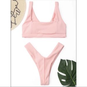 Blush Ribbed Thong Bikini Set